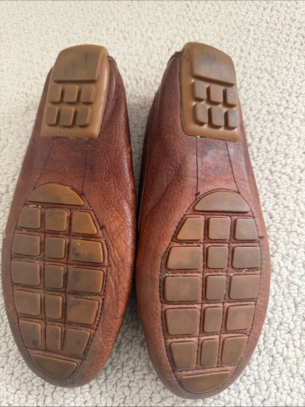 Ralph Lauren Brown Pebbled Leather Penny Loafers with Gold RL Medallion, 7 - Picture 2 of 7